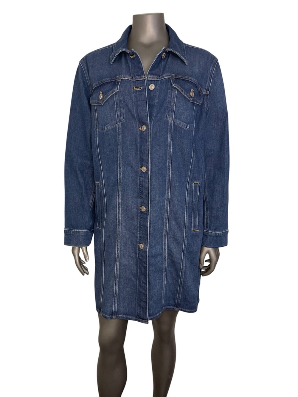 New Chicos Jeans Jacket $149 XL/3 Blue Med Wash Topper Drama Denim Long Sleeve